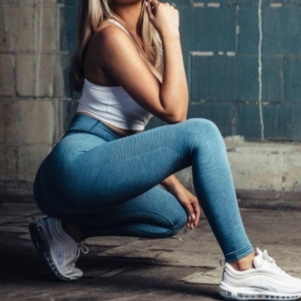 Alphalete Aero Seamless XXL Ribbed Leggings Womens Blue High Rise Workout